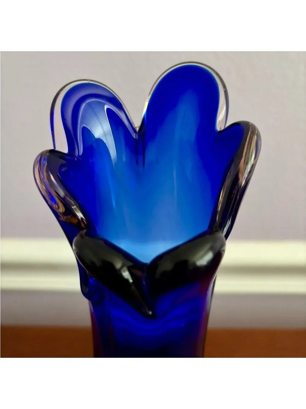 Vintage Five Finger Blue Swung Vase --Mid Century